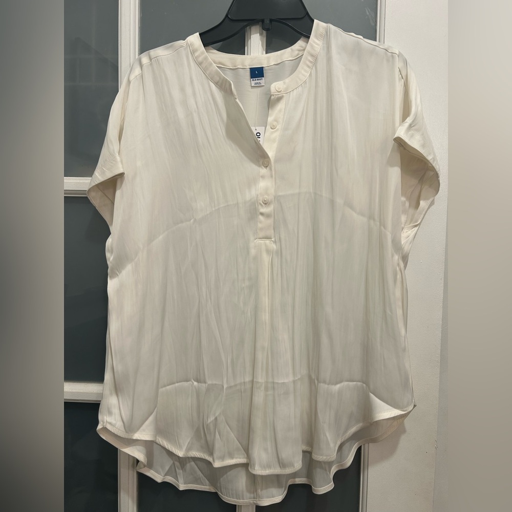 NEW! Old Navy Ivory Sea Salt Satin Dolman Sleeve Button Front Blouse Size Large